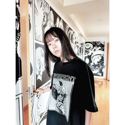 ぷるぷるパンク x overprint コラボTシャツ (BLACK/APRICOT)